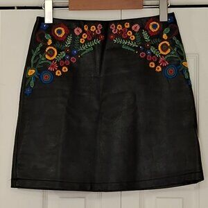 Zara Faux Leather Embroidered Skirt